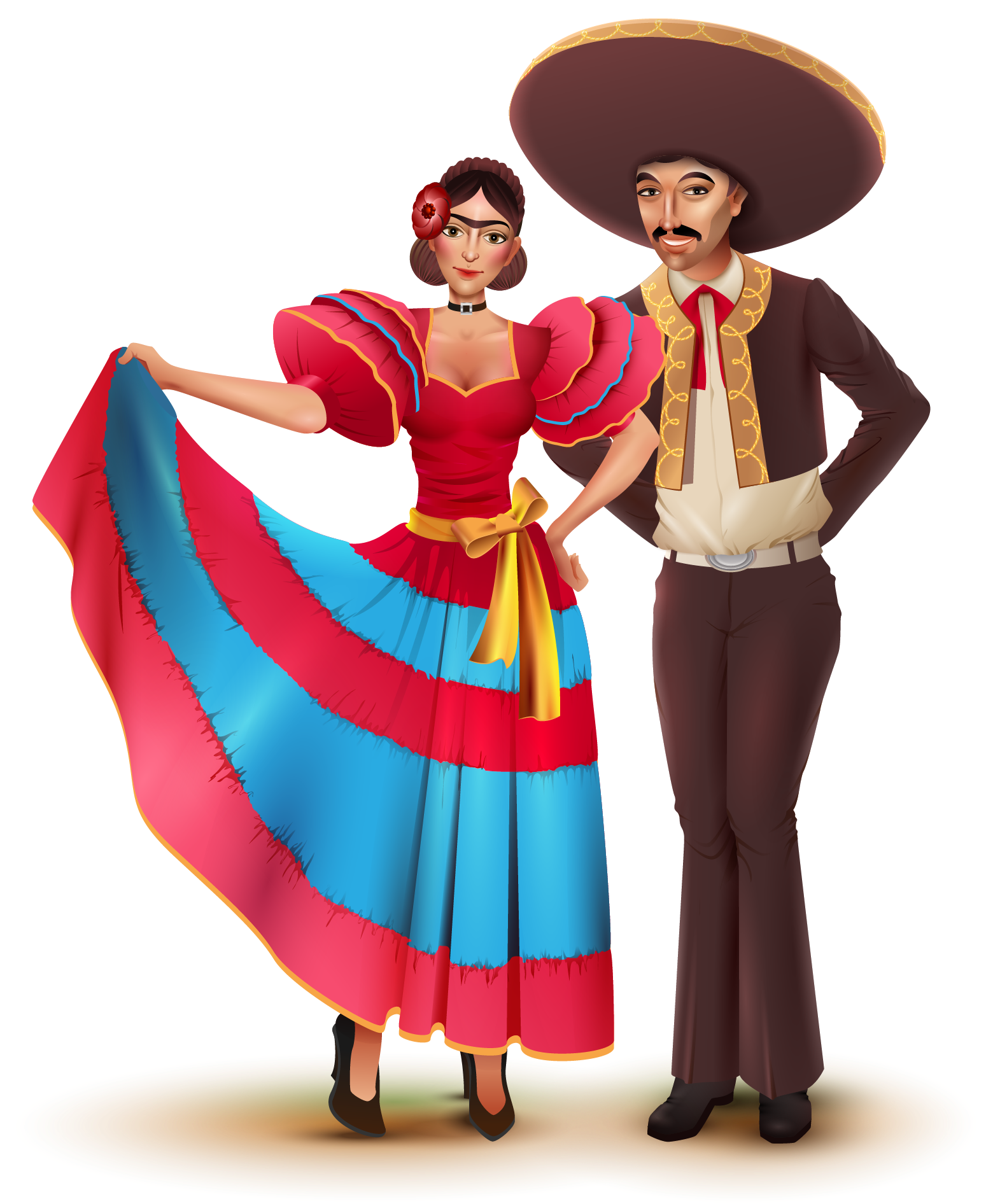 Pareja con vestimenta tradicional hispana