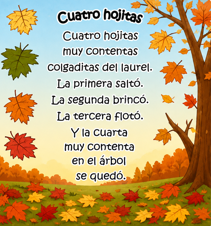 Poema Cuatro hojitas con ilustración otoñal